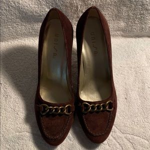 Brown suede heels